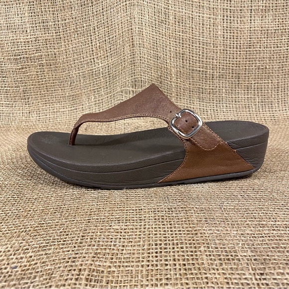 FITFLOP Sandal Wedge Thong Slip On Buckle Metallic Bronze Size 8 - Picture 4 of 11
